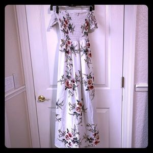 White and floral sun dress off the shoulder